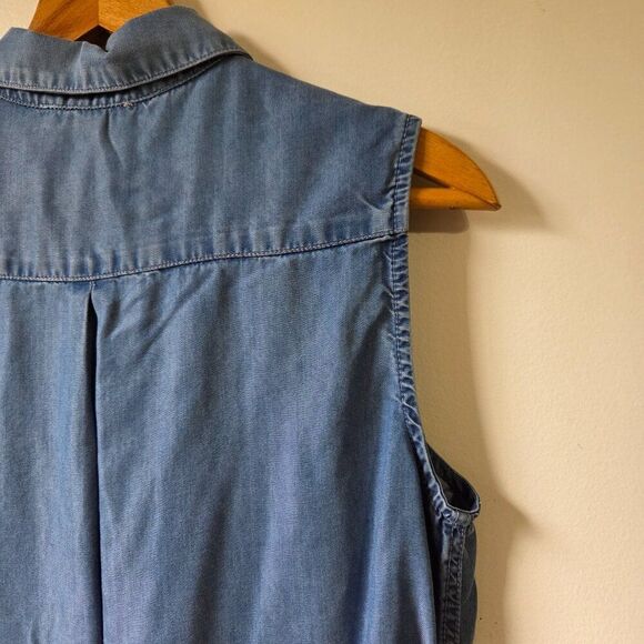 EUC BEACHLUNCHLOUNGE COLLECTION CHAMBRAY SLEEVELESS GRADIENT BUTTONED DRESS SZ L - Picture 7 of 16